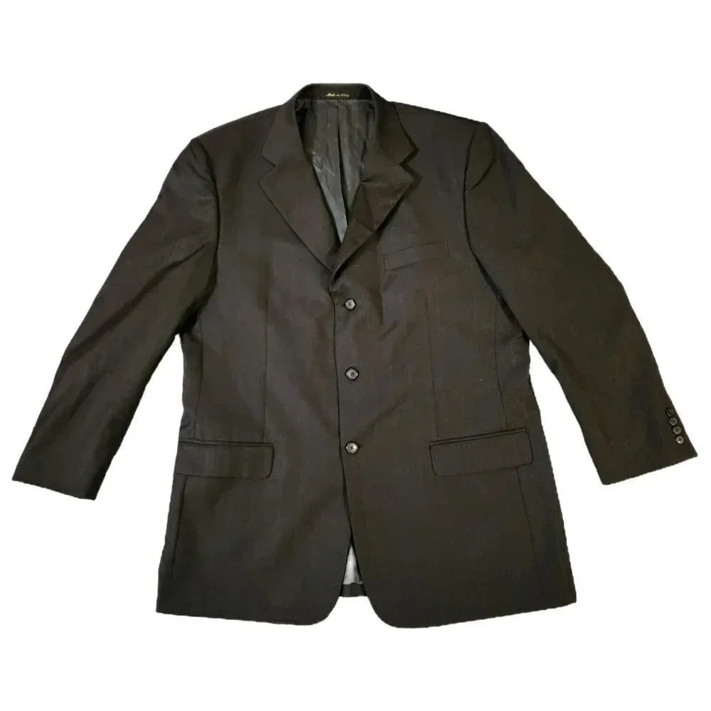 Roberto Villini Couture 2pc Suit Italy Mens Sz 46 Long Charcoal Gray Blue Check
